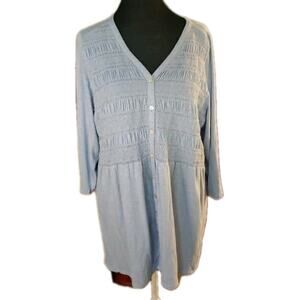 J. Jill Women's XL Baby Blue Top Smocked Tunic Button Ruched Lightweight Flowy